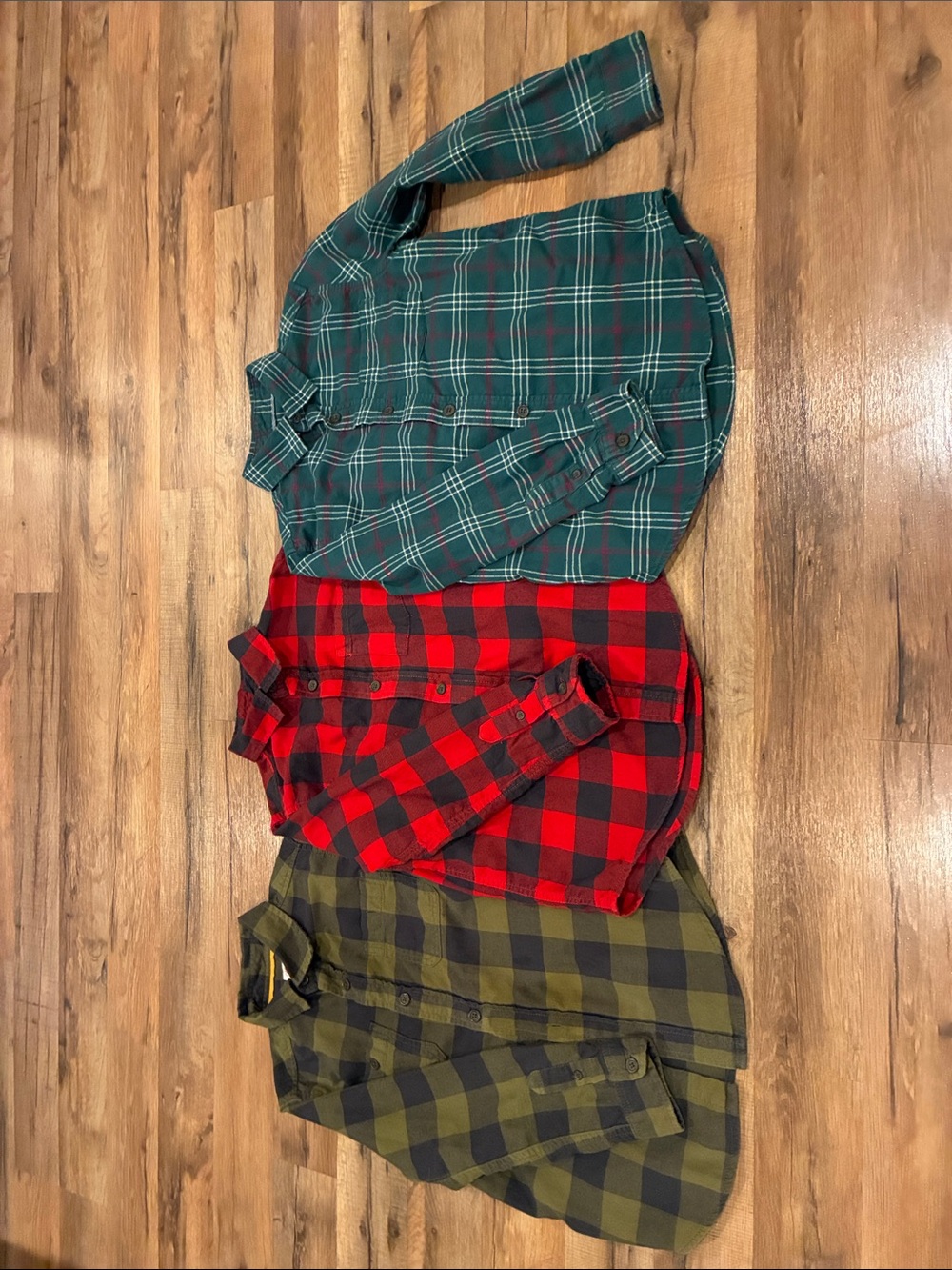 Cat & Jack Green, Red & Olive Plaid Button-Down Shirts (Set of 3)
